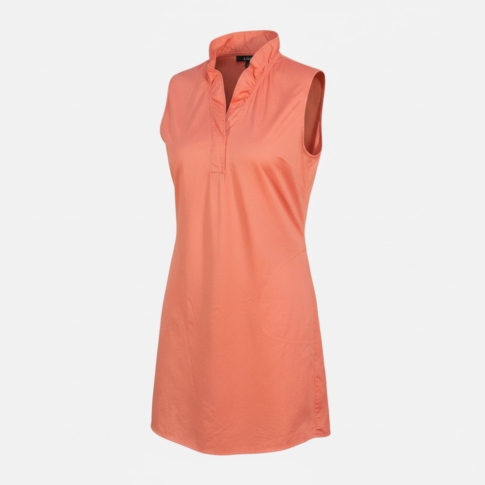 NIC+ZOE Peach Ruffle V‑Neck Dress Cotton Blend Pockets Women’s Medium M